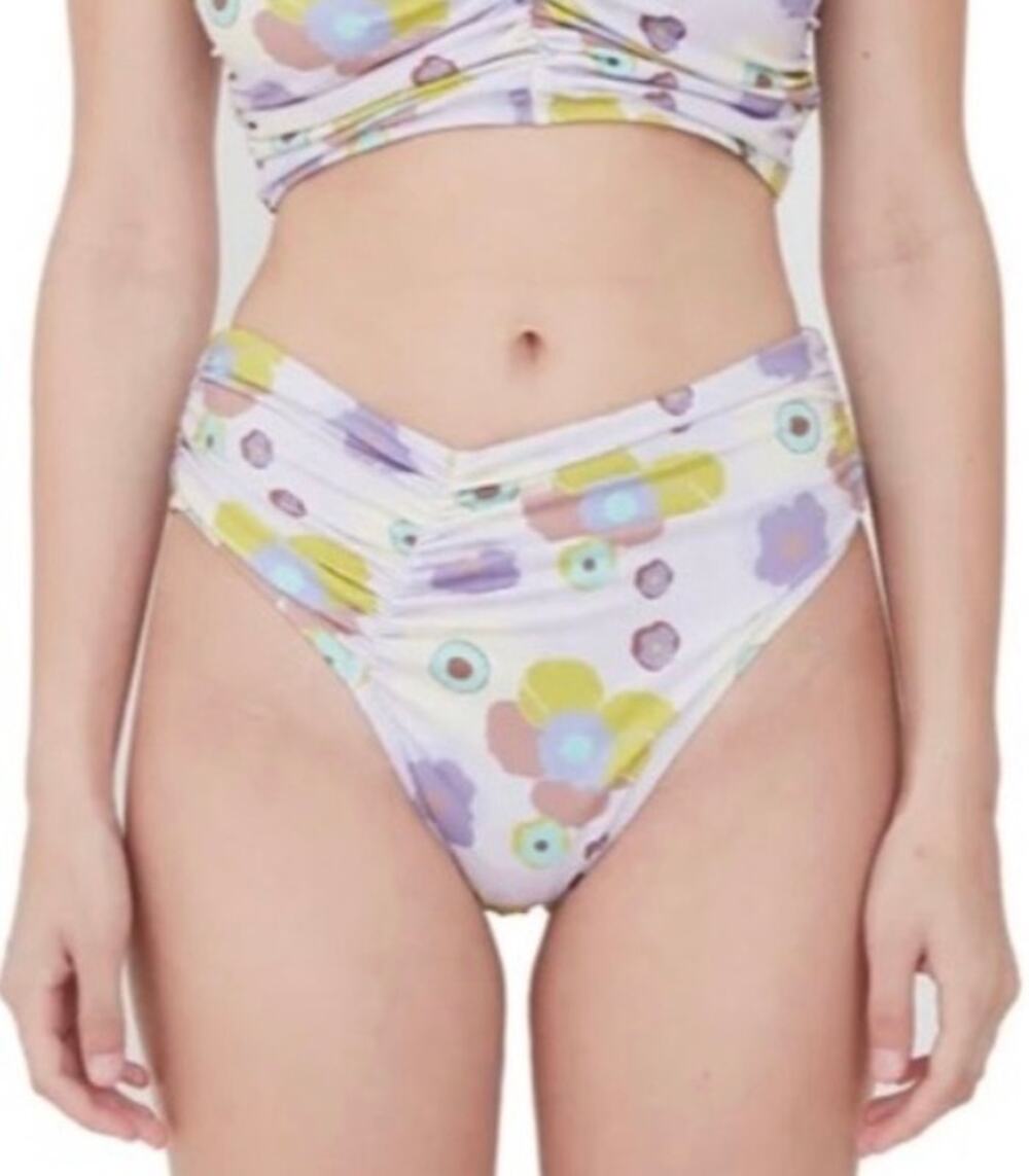 Free People Beth Richards Solid Delrey Bikini Bottom Lavender 70’s Floral M NWOT